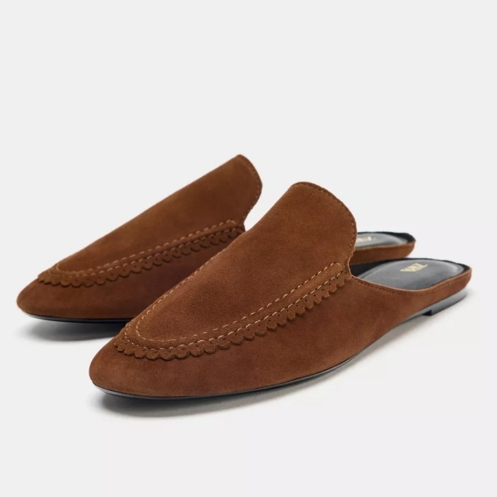 Zara Split Suede Babouche Mules-Brick